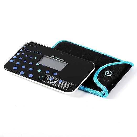 NEWLINE NY Step-on Super Mini Smallest Travel Bathroom Scale with Protection Sleeve: SBB0638SM-TW(Trendy Wave)+S002BU