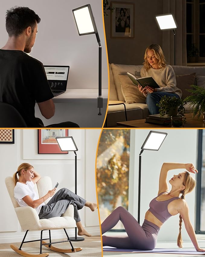Sunlight Lamp, 12000 Lux Full Spectum Natural Light Lamp for Home/Office/Morning Routine, 4 in 1 Mount, 5 Mode Adjustable 10 Brightess Levels, 5 Color Modes,Timer, Memory