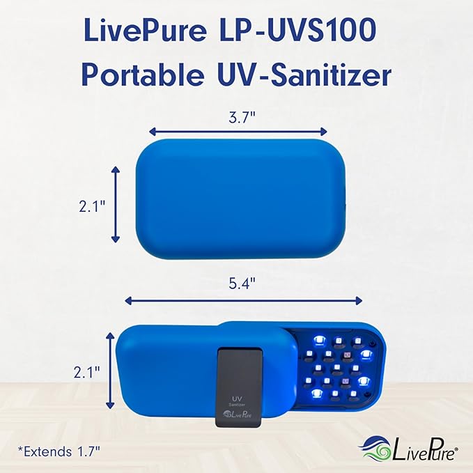 LivePure Handheld UV Light Sanitizer. Portable UV Light for Disinfecting Room, Kitchen, Car, Bathroom, Household Surfaces. Leopard