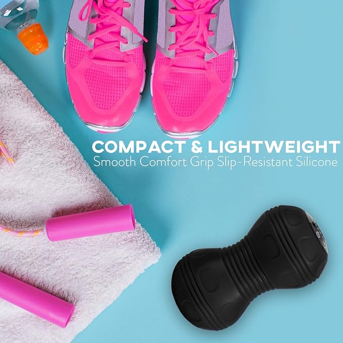 Rolling With It Vibrating Peanut Massage Ball - Deep Tissue Trigger Point Therapy, Myofascial Release - Handheld, Cordless - 4 Intensity Levels - Dual Lacrosse Ball Vibration Massager (Black)