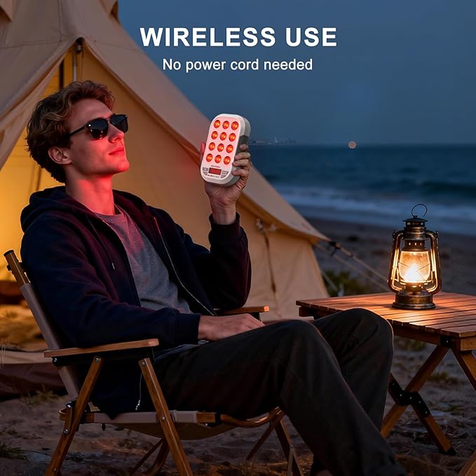 Portable Red Light Therapy, 660/850/1060nm 3 Wavelengths Mini Handheld Red Near Infrared Light Device, 12 Triple Chip Clinical Grade LEDs, Rechargeable, Travel Case, Timer, for Body, BO-60