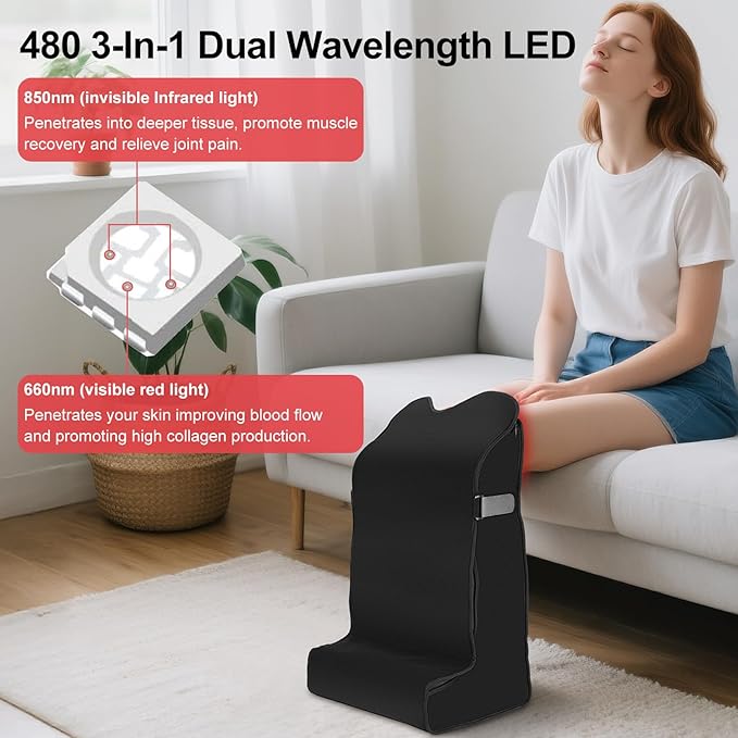 Red Light Infrared Therapy Device for Feet Legs Knees Ankle Large Wrap 15.8" x 11.4" x 25" 480 Dual Wavelength LED 5 Modes Adjustable Power & Timer Pain Relief Treatment Health Care