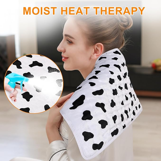 Deepsoon Heating Pad,Electric Heating Pads for Back,Neck,Abdomen,Moist Heating Pad for Shoulder,Knee,Arms,Legs,Dry/Moist Heat & Auto Shut Off,Christmas Gifts for Men and Women,White Black,24x12 Inch