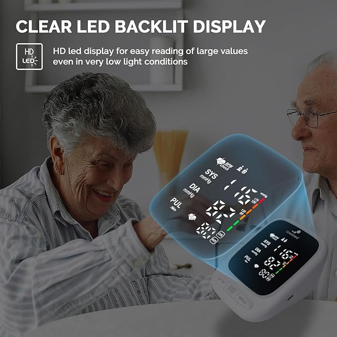Blood Pressure Monitor Upper Arm Automatic Talking Blood Pressure Cuff, Rechargeable Blood Pressure Machine for Home Use Digital Led Display, Adjustable 8.7"-16.5" Large BP Cuff Dual User Model