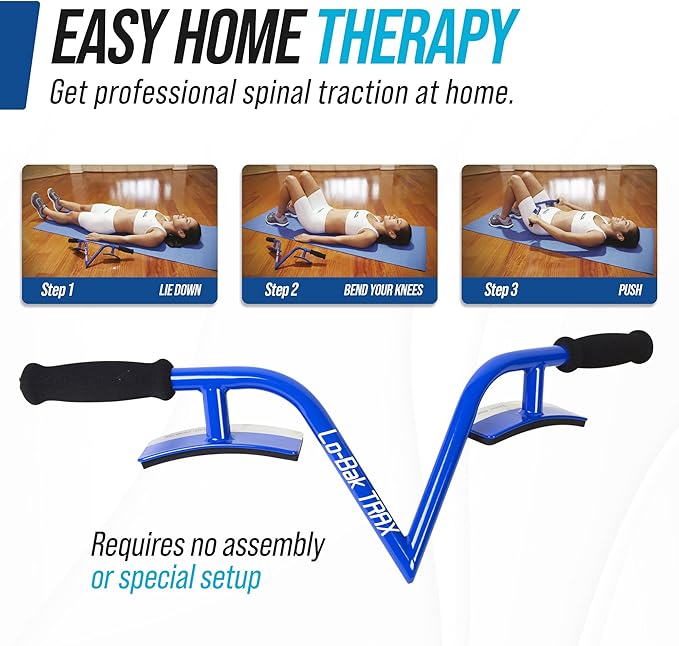 EZ-Bak Lo-Bak TRAX Lumbar Spine Stretcher - Upper & Lower Back Stretcher Pain Relief – Portable Spine Decompressor & Back Cracking Device for Herniated Discs, Sciatica, Scoliosis - Blue