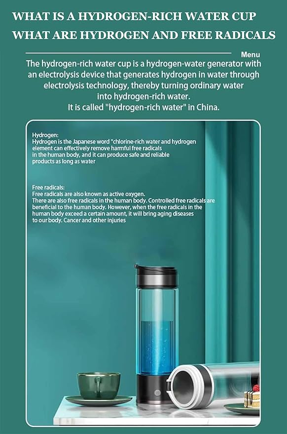 Molecular Hydrogen Water Bottle Generator, 480mL Up to 5500 PPB, Performance SPE+PEM Dual Chamber Technology, Equipped with Hydrogen Inhalation Device
