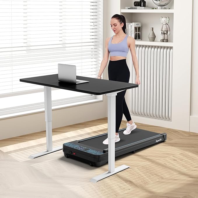 GYMAX Walking Pad, 3 in 1 Free-Assembly Under Desk Treadmill with 300lbs Capacity & LED Display, 2.25HP Portable Compact Treadmill Running Machine for Small Space Home Office