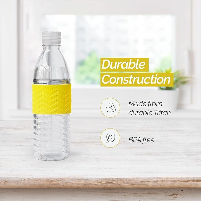 Copco Hydra 16.9 oz Water Bottle with Leak-Proof Lid - Tritan Reusable with Textured Grip Sleeve - BPA-Free, Shatter-Resistant, Dishwasher Safe for Travel, Gym, Work, Outdoors (Chevron Buttercream)