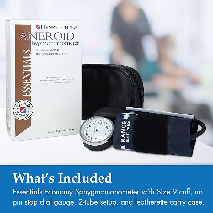 Child Pro Aneroid Sphygmomanometer – Size 9 Navy Blue Cuff, Manual Blood Pressure Monitor, Reusable, Dial Display, Includes Leatherette Carrying Case – 1 Count