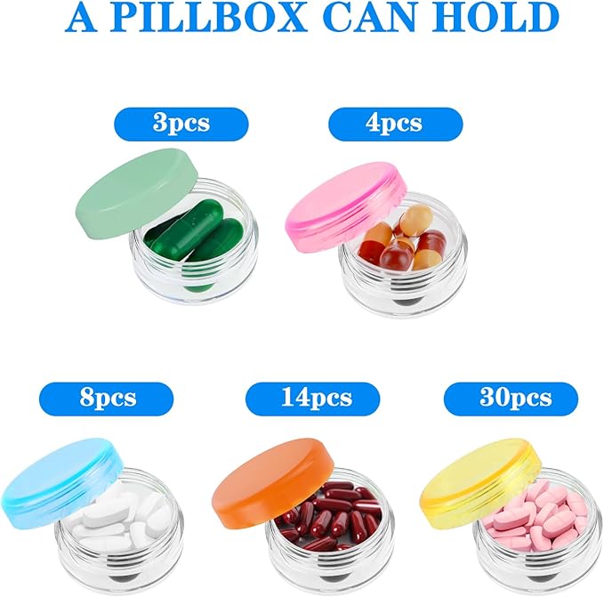 Small Pill Organizer, 5 Pcs Mini Pill Box BPA Free Travel Pill Case Cute Portable Daily Pill Organizer for Pocket Purse Medicines Storage Container Cod Liver Oil Storage Box Earplug Case