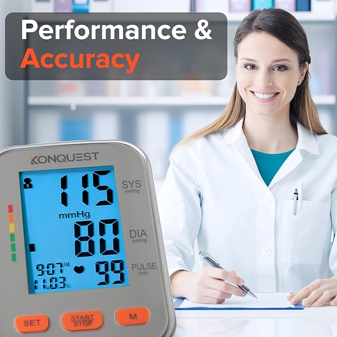 Konquest KBP-2704A Digital Blood Pressure Monitor – Automatic Upper Arm BP Machine with Large Cuff (8.5–16.5 in), Backlit Display, Digital, Irregular Heartbeat Detector – Tensiometro Digital