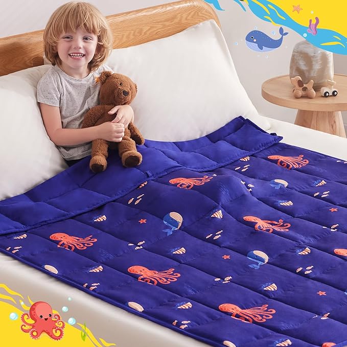 anfie Weighted Blanket Kids (48"x72" 6lbs), Weighted Blanket Cooling Blanket for Sleeping,Throw Size Breathable Blanket with Premium Glass Bead(Blue Ocean)