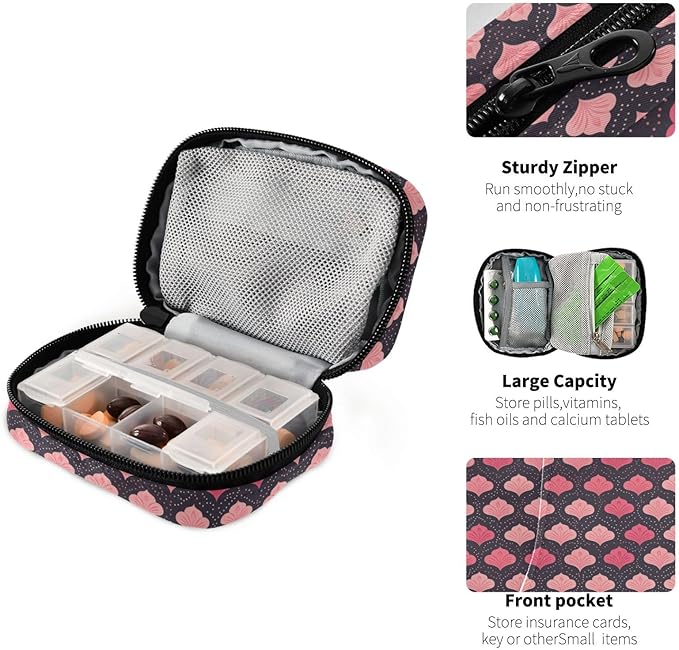Guilloche Black Peach aid Bag with Detachable Compartments Portable Portable Pill Organizer Pill Organizer