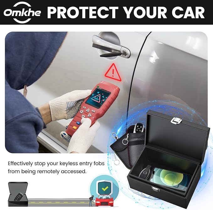 Faraday Box Key Fob Protector, Faraday Box with 2 Pack Faraday Bags, RFID Box for Car Keys, Signal Blocking Box for Car Security (Large)