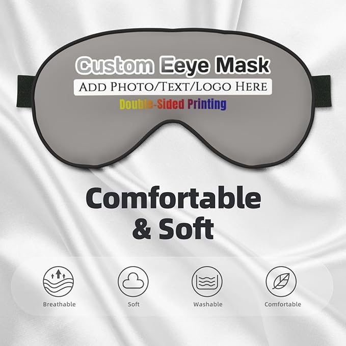 Personalized Eye Masks,Customized Sleep Blindfold Eye Mask,Custom Blackout Eye Cover with Adjustable Strap for Travel and Nap Gravel