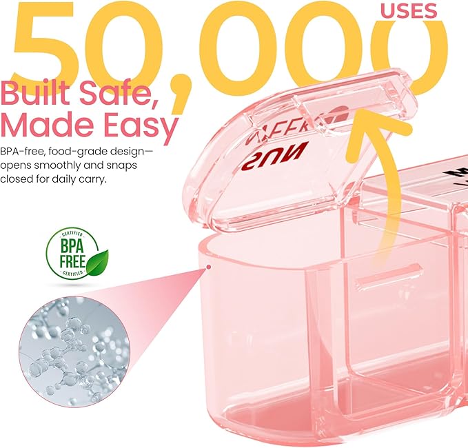 Betife Monthly Pill Organizer 1 Time a Day, 4 Weekly Pill Box Organizer Once a Day, 28 Day Large Pill Case for Travel, 28 Day Daily Medcine Container for Vitamins, Supplement & Medication (Pink)