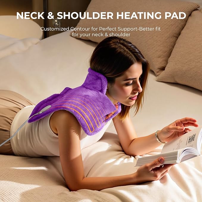 VAAGHANM Heating Pad: Electric Heat Pad for Neck & Shoulders & Back - Weighted Instant Heating Pads-6 Heat Options & 6 Auto Timer Mode -Purple