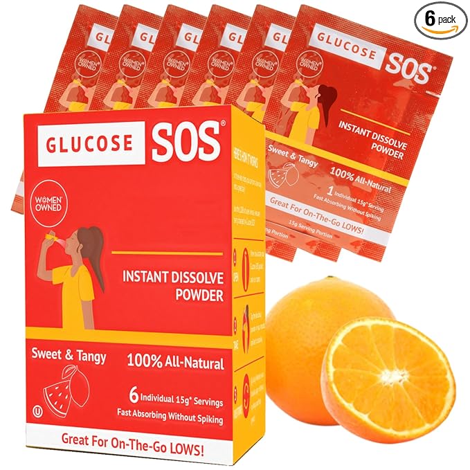 Glucose SOS Glucose Powder Packets with Natural Dextrose, Fast-Absorption That Instantly Dissolves in Your Mouth with No Water Needed, Sweet & Tangy 6 Servings