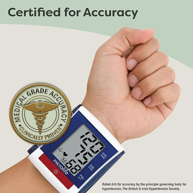 Microlife Wrist Blood Pressure Monitor, Automatic Portable Digital Blood Pressure Machine, Adjustable Cuff Fits Most – 5.3" - 7.7", Pulse Reading/Irregular Heartbeat Detector, Includes Carrying Case
