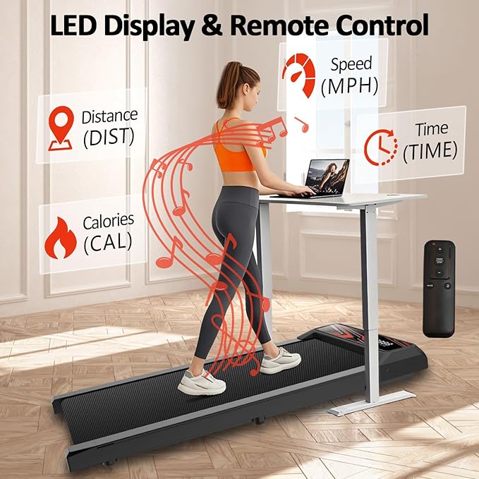 Walking Treadmill Pad with Incline - 2.5HP Low Noise Under Desk Treadmill,Walking Portable Pad with Handle Bar, 3 in 1 for Home, Remote Control with LED Screen 270Lbs Weight Capacity