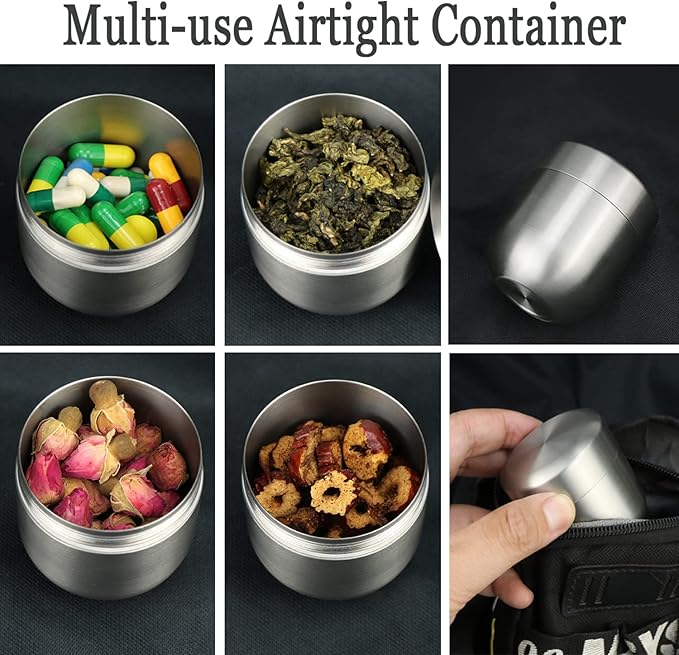 Small Travel Pill Jar, Titanium Pill Container Large, Portable Pill Cases Waterproof Pocket Pill Boxes, EDC Medicine Storage Organizer, Emergency Contraceptive Vitamin Fish Oil Holder