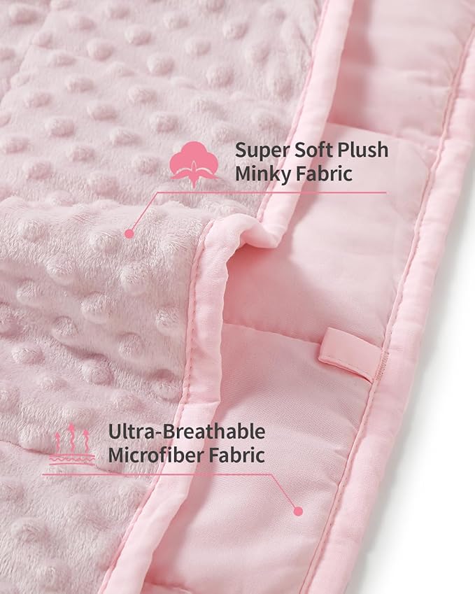 Mr. Sandman Weighted Blanket 5LBS 36 x 48 Inches, Minky Dots Heavy Blanket with Glass Beads, Soft and Cooling for School and Home, Pink