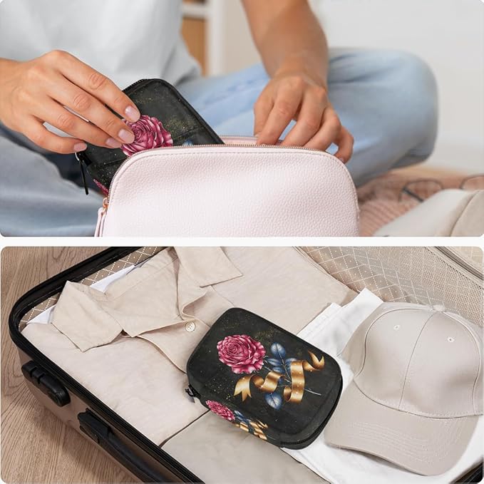 Beautiful Rose Art Pill Case Travel Pill Organizer Weekly 7 Day Portable with Zipper Medicine Box Pill Case for Vitamins, Birth Control,Fish Oils,Medication, Supplements