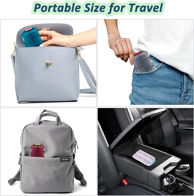 2 Pack Pill Organizer Travel Case - 10 Compartments Portable Medicine Container with 330 Labels, Double Lock Design (White & Chocolate, 2 Boxes)
