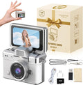 Vintage Mini Digital Camera Retro Mini Digital Video Keychain Camera Small Bodycam 1080P HD 0.96" IPS Screen Type-C 64G Card Included Portable for Photography Enthusiasts Travel (White)