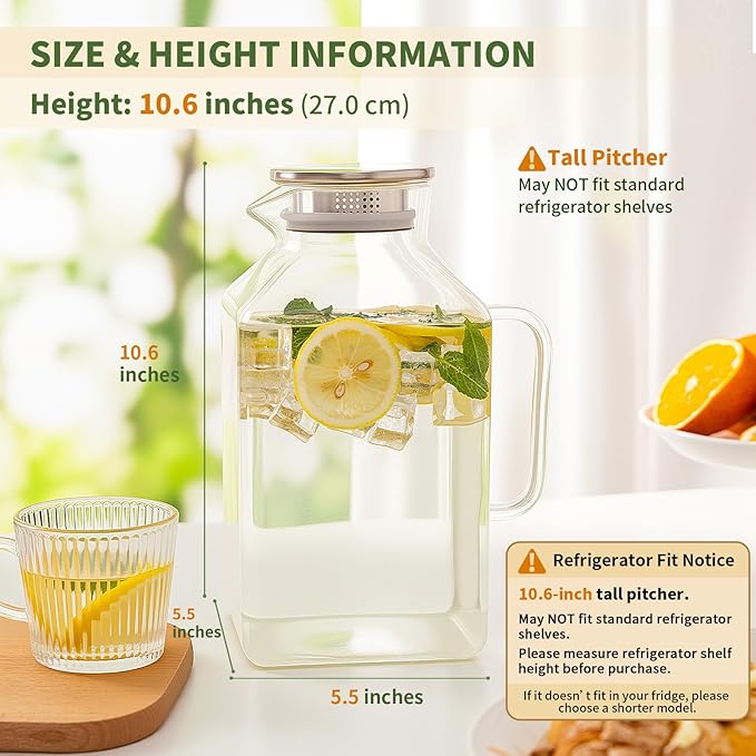 Glass Pitcher, 3.6L/122 oz Glass Water Pitcher with Lid and Spout, Heat/Cold Resistant Borosilicate Glass Water Carafe for Coffee, Juice and Homemade Beverage (TG06)