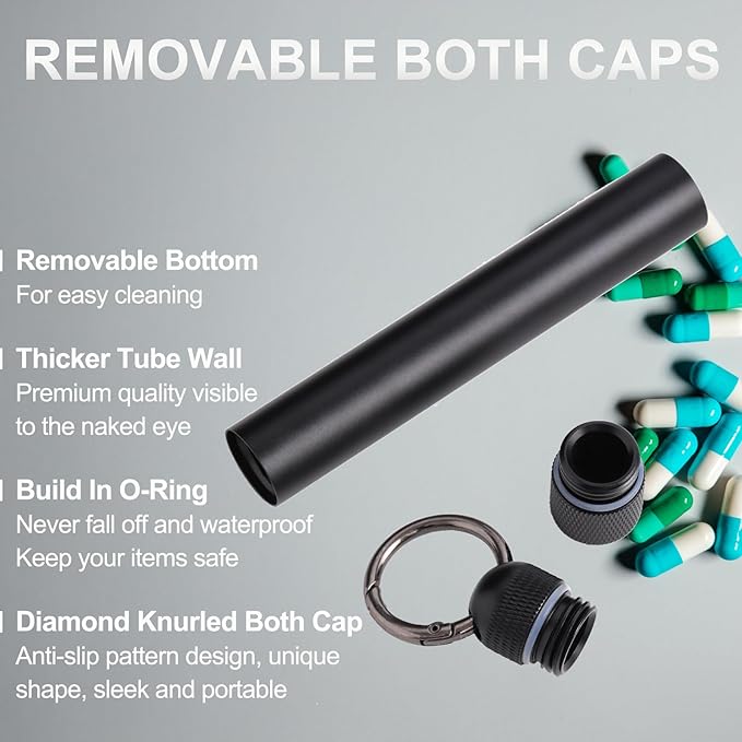 2 Pack Airtight Container - Metal Storage Bottle Tube Container - Waterproof Holder Case - Keychain Storage Tube -Multipurpose Aluminum Container Outdoor Camping Travel for Men, Stylish+Classic