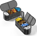 Weekly Pill Organizer Travel, 2/3/4 Times a Day, Double-Sided Opening Design, Portable Pill Box for Storing Fish Oils/Medication/Vitamins/Supplements (2PC Black)
