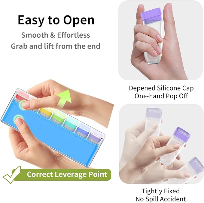 Weekly Pill Organizer 1 Time a Day, HIONXMGA Portable Detachable Travel Pill Box 7 Day, Large Once Daily Pill Holder Case, Color-Coded Dispenser for Vitamin Medicine Supplement Fish Oil, Blue