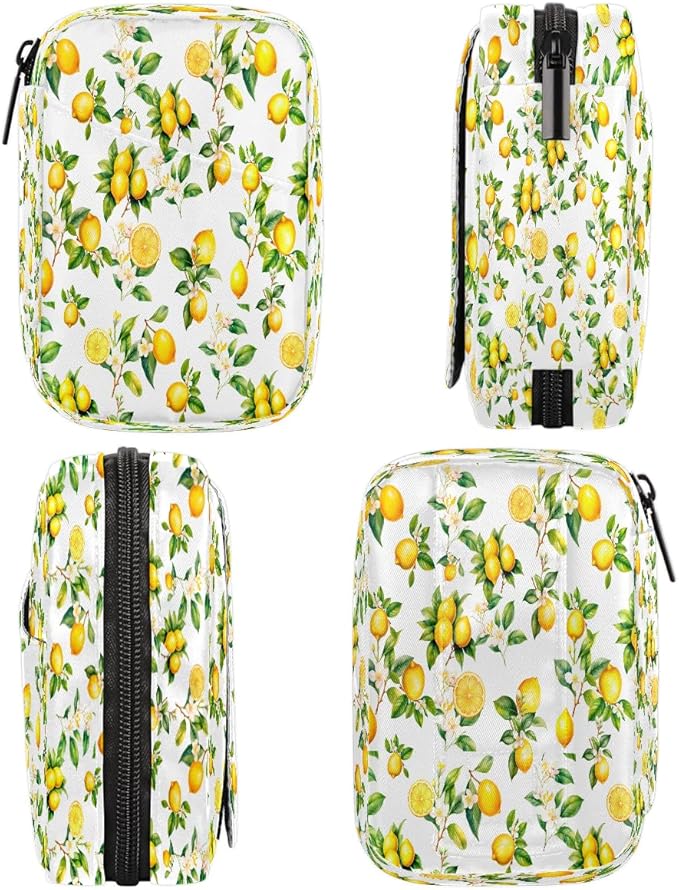 Yellow Fruit Lemon Flower Travel Pill Organizer Box Weekly Portable Pill Case Daily Pills 7 Day Small Birth Control Pills Container Removable Compartments for Medicine Vitamins Fish Oil