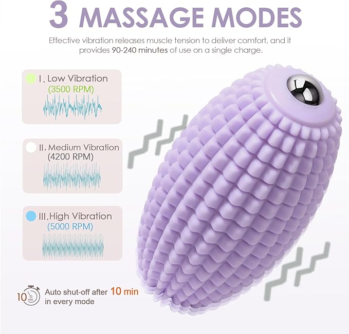 Vibrating Massage Ball for Muscle Recovery, Silicone Myofascial Massage Ball, Plantar Fasciitis Relief,Hip & Psoas Release, Deep Tissue & Trigger Point Roller for Neck, Back, Foot (Purple)