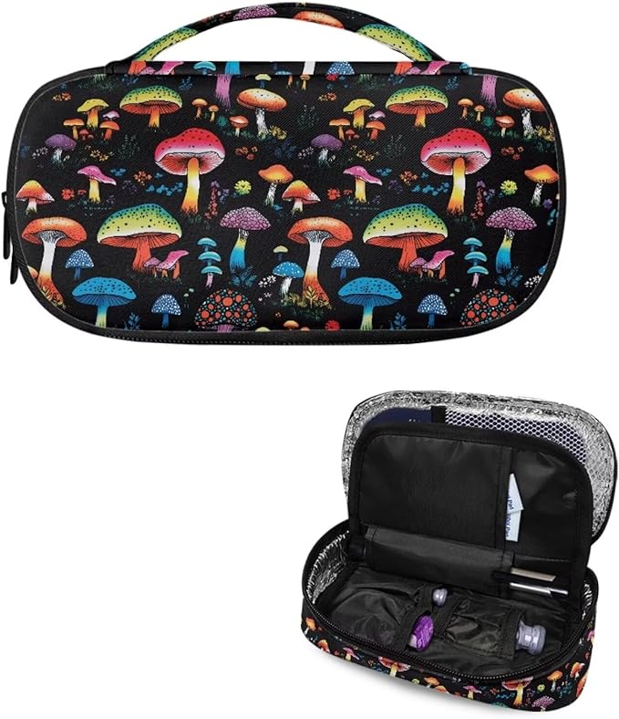 Novelty Mushroom Insulin Cooler Travel Case, Expandable Insulated Diabetic Bag Portable Medication Cooler Bag for Insulin Pens and Blood Glucose Monitor Supplies