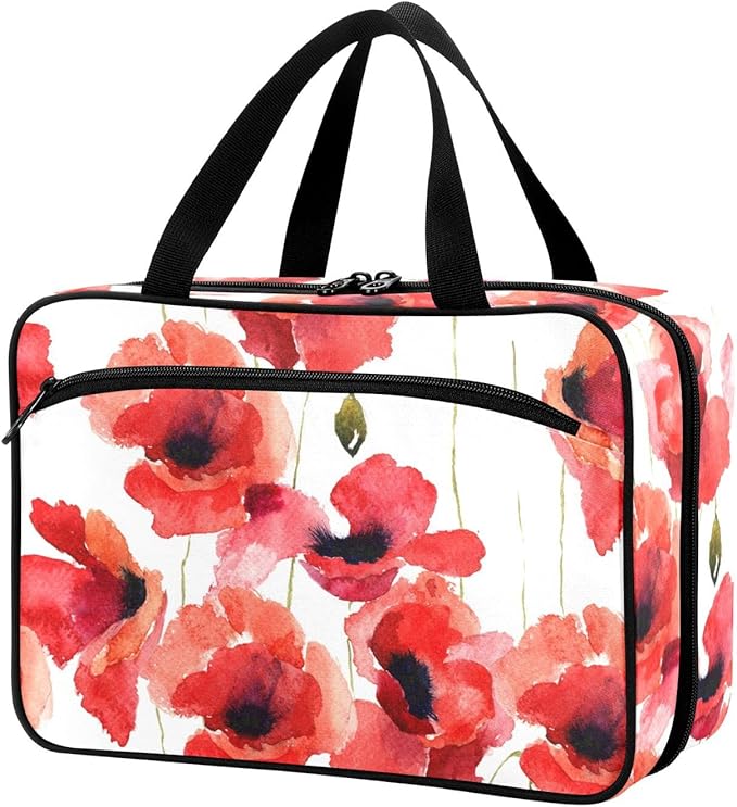 Naanle Pill Organizer Bag Travel Pill Bottle Medicine Organizer Home Storage Medication Bag for Vitamin Supplements, Watercolor Poppy Flower Empty First Aid Bag for Car Camping, 1.0 Count