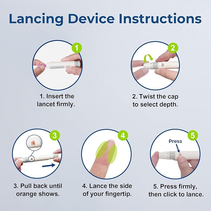 AUVON Lancing Device with Less Pain Design, Blood Sample Pen and Twist Top 100pcs 30 Gauge Lancets for Blood Sugar Level Monitoring