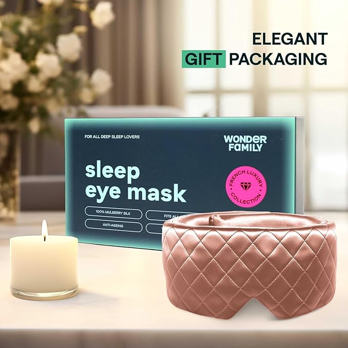 100% Mulberry Silk Sleep Mask – Total Blackout Eye Mask for Sleeping, Adjustable No-Snag Velcro Strap, Lightweight & Gentle on Skin & Hair, Travel-Ready – Rose – Valentines Day Gift