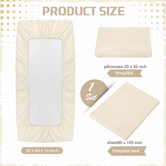 Moukeren 3 Pcs Hospital Bed Sheets Set Deep Pocket Fitted Sheet 36 with Elastic All Around Easy Care Knitted Jersey for Home/Nursing Home (Ivory)