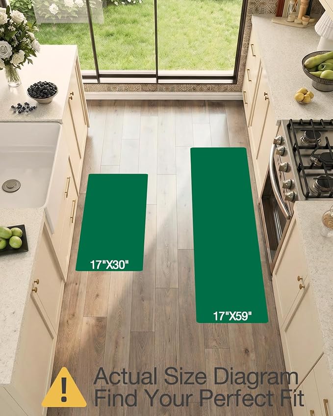 LUMI Anti-Fatigue Kitchen Floor Mats Set of 2,Cushioned Comfort Standing Rug Waterproof 2PCS, Non-Slip Ergonomic Foam Runner for Sink, Laundry, Office & Home,17x29+17x59,Fog Nest