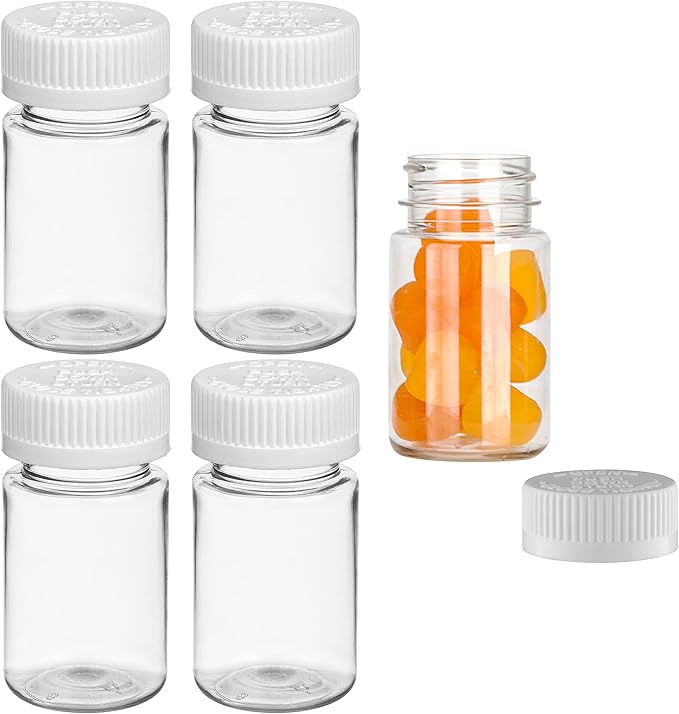 4 Empty Clear Plastic Pill Bottles Medicine Container Vitamin Capsule Holder 2oz