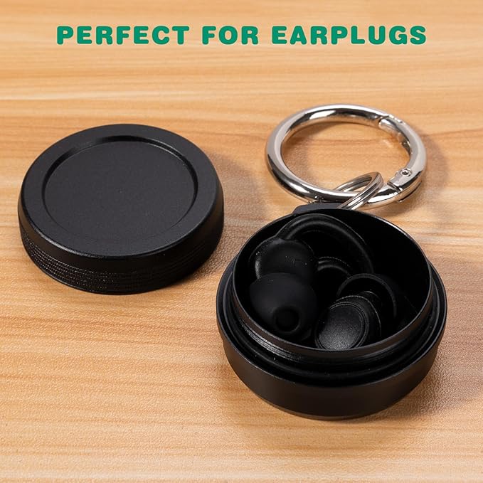 Metal Carrying Case - Portable Daily Travel Keychain Pill Holder Waterproof, Small Container for Earplugs, Pills, Coins Compatible with Loop, Eargasm & Vibes, Compact Mini Purse Pill Case Box (Black)