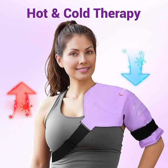 Comfytemp Shoulder Ice Pack Wrap Rotator Cuff Therapy, Gel Ice Packs for Injuries Reusable, Hot Cold Compress Shoulder Brace for Pain Relief, Recovery Items (Large/X-Large), Purple