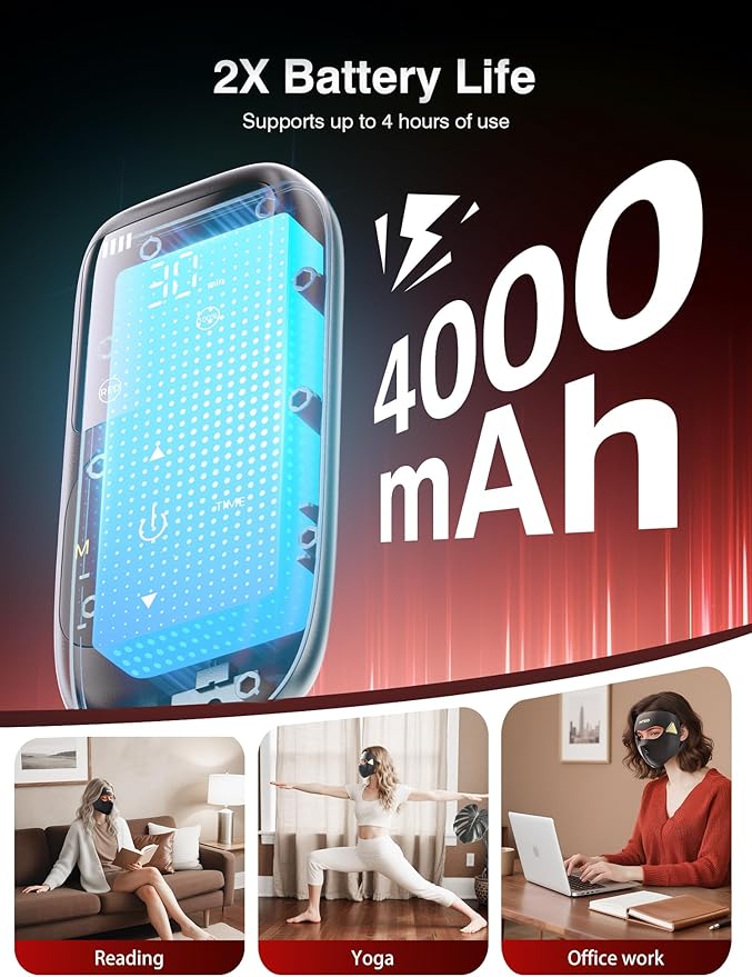 Red Light Therapy for Face，4D Red Light Therapy Mask with 4 Color Light Modes (Red+Infrared/Red/Blue/Orange), 850NM Infrared LED Face Mask Light Therapy with 4000mAh Rechargeable Remote, Timer