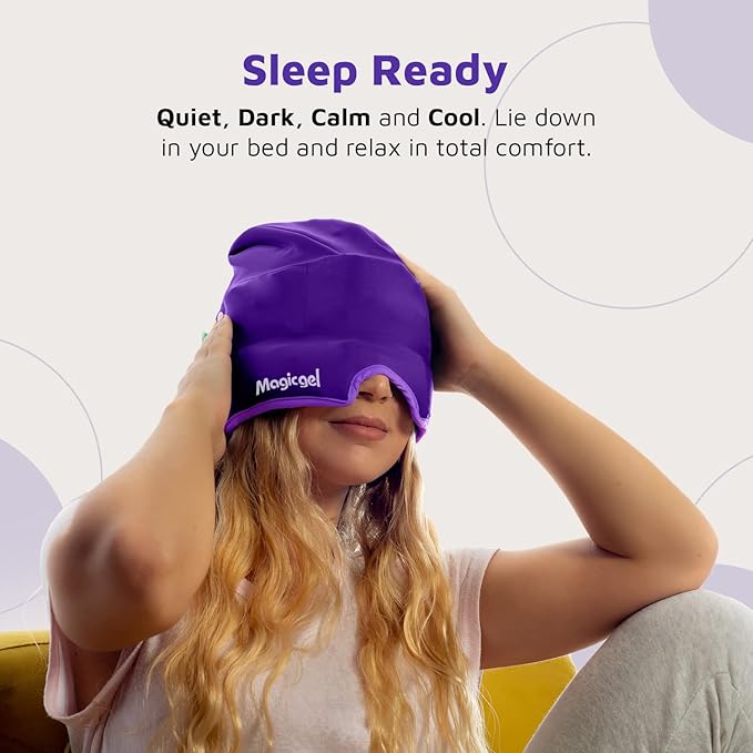 Magic Gel Migraine Ice Head Wrap | Real Migraine & Headache Relief | The Original Headache Cap | Cold, Comfortable, Dark & Cool; Endorsed by Physicians, Loved by Thousands - (2 Pack, Black & Purple)