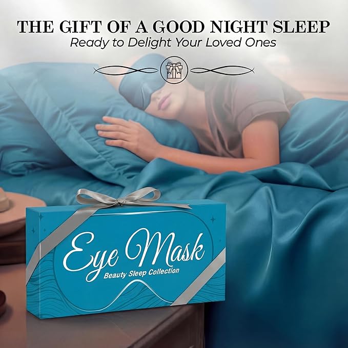 SLEEP SANCTUARY 100% Pure Mulberry Silk Sleep Mask - 22 Momme Light Blocking 3D Contour Silk Eye Mask for Sleeping - Secure Fit for Side Sleepers, Women & Men - Cloud Soft (Peacock Blue)