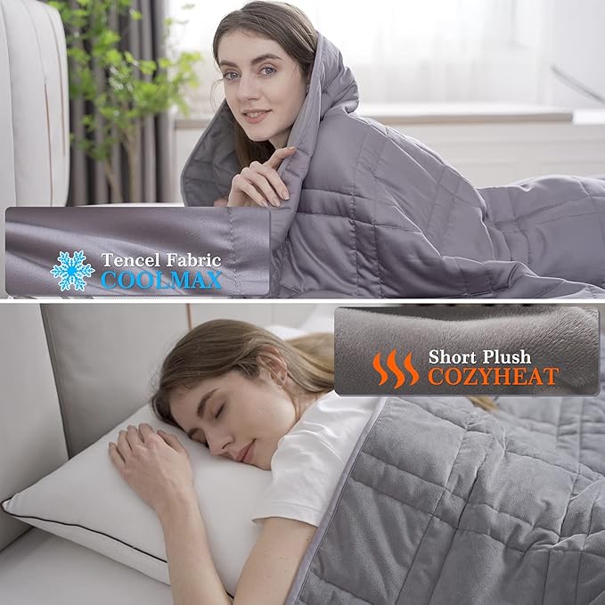 OMYSTYLE 25lb Weighted Blanket Queen Size for Adult(80''x87'', Double-Sided), Warm Short Plush and Cool Tencel Fabric Reversible Weighted Blanket for Adult - Carry Bag Included