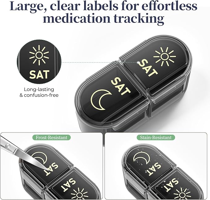 Betife AM PM Pill Organizer 7 Day, Weekly Pill Organizer 2 Times a Day, Daily Pill Box AM PM, Portable Travel Medicine Case, Day and Night Pill Container for Medication, Vitamin or Supplement