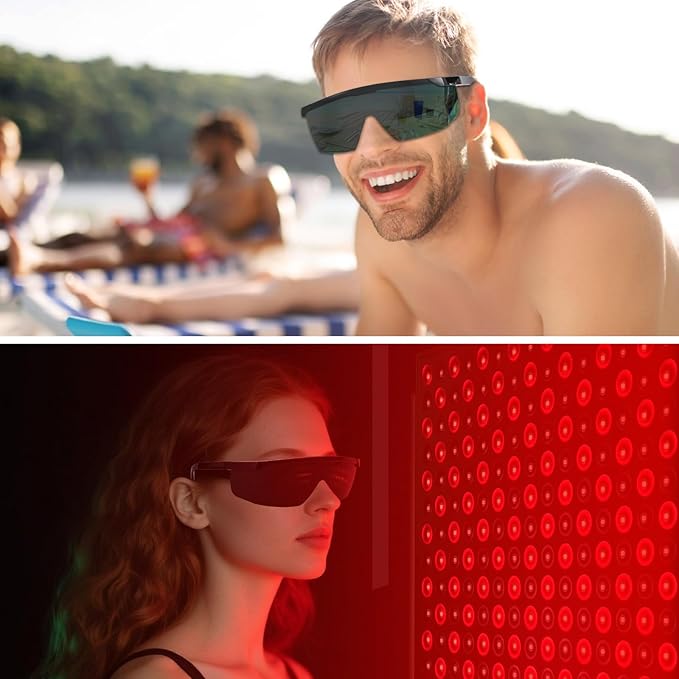 FreeMascot New Red Light Therapy Glasses, 190nm-2000nm IPL Safety Glasses for Red Light Therapy and Laser Hair Removal Treatment Operator Eye Protection
